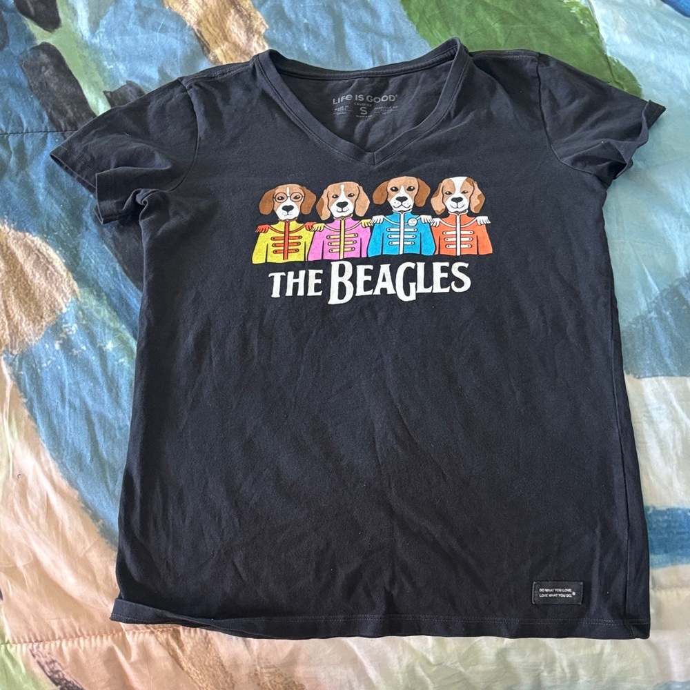 Life Is Good Black T-Shirt with Colorful 'The Beagles' Graphic